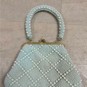 Vintage blue and white beaded purse  handbag